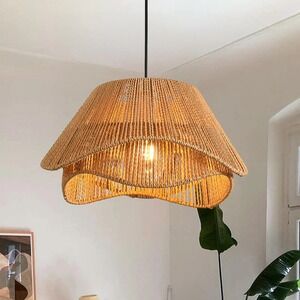 20"‎ Rattan Pendant Wicker Light Fixture Boho Hanging Ceiling 2-layer Farm